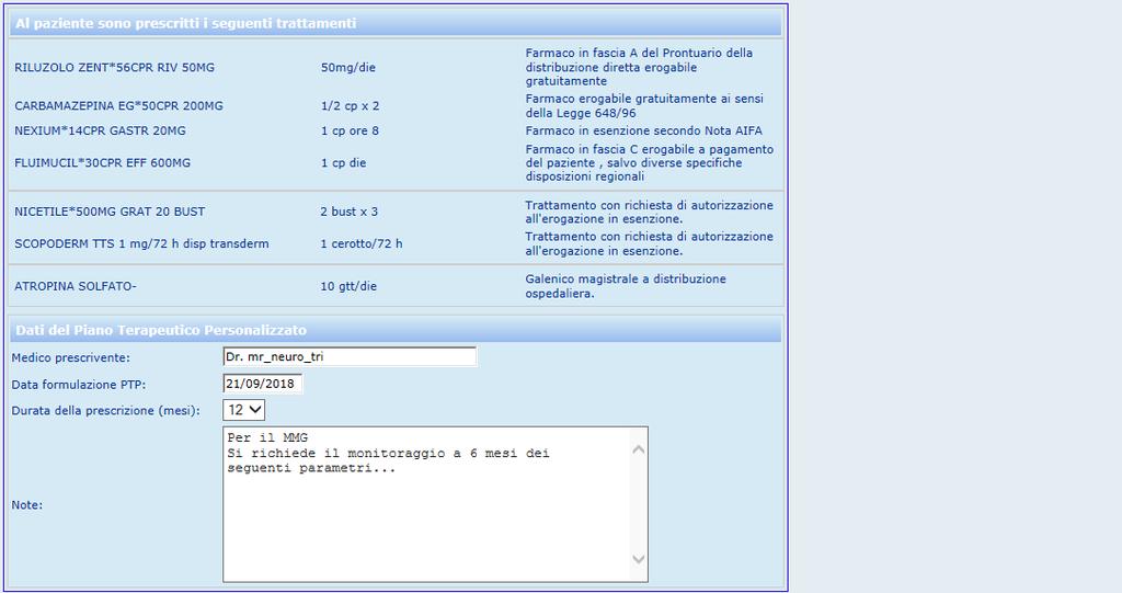 Pagina riassuntiva del piano terapeutico Come si prescrive: il caso SLA