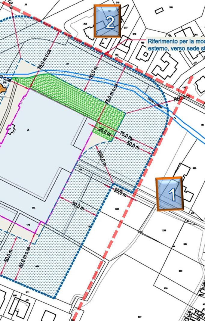 Con riferimento all immagine soprastante, il disegno nella parte di nuova conformazione della fascia, è stata tracciato secondo i seguenti riferimenti: a) Sul lato sud est e a partire dal ciglio nord