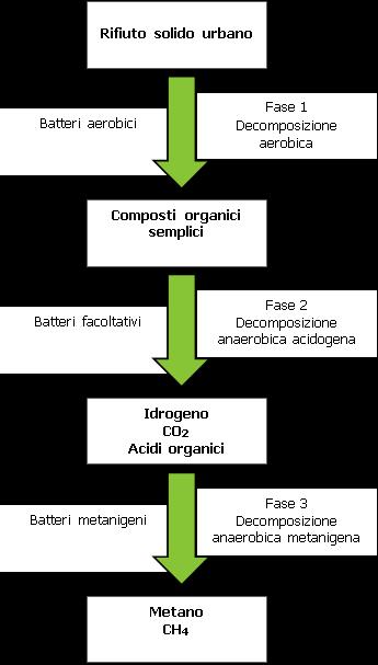 IMPIANTI BIOGAS fase 1: decomposizione aerobica - i microrganismi degradano lentamente la parte organica complessa del rifiuto usando l ossigeno intrappolato durante la fase di deposizione del