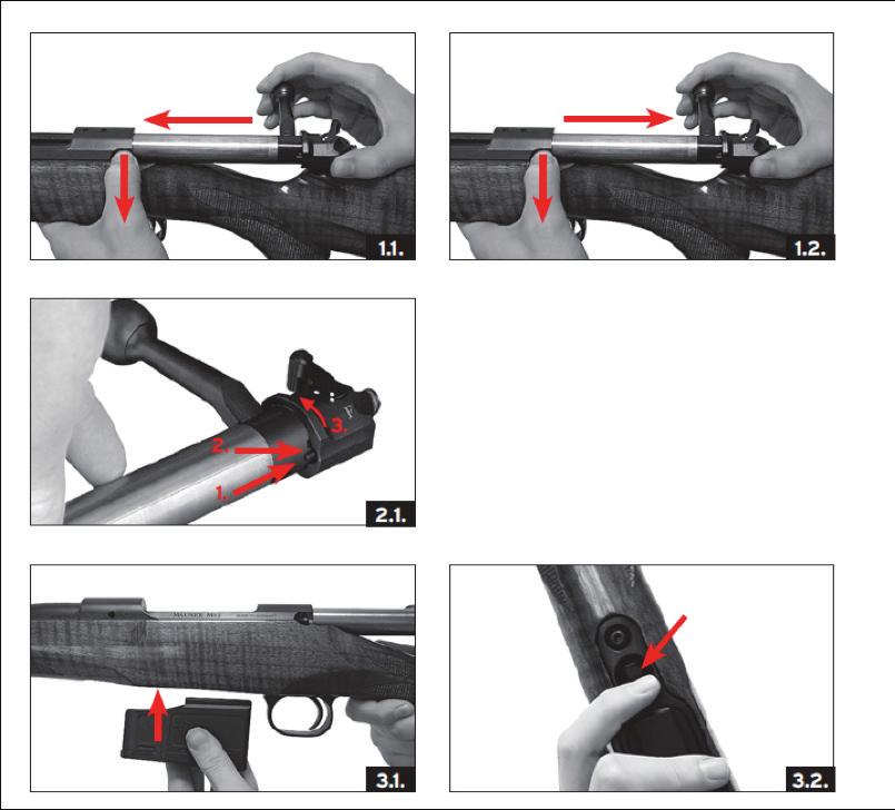 3.2 Rimozione del caricatore (fig. 3.2) Premete il pulsante di sgancio nella parte inferiore della carcassa e rimuovete il caricatore. Figura 3.2 4. Sicurezza e blocco dell otturatore 4.