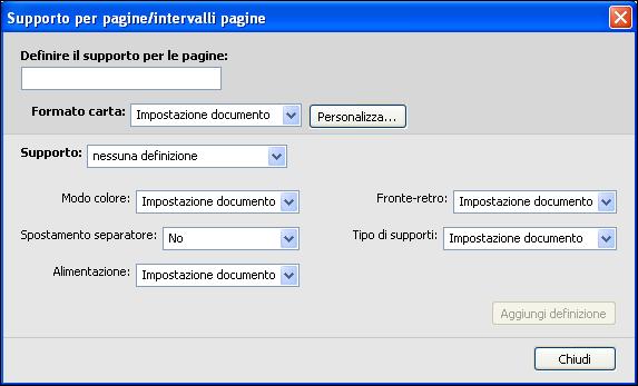 COMMAND WORKSTATION 22 PER DEFINIRE I SUPPORTI PER PAGINE SPECIFICHE 1 Nella finestra di dialogo Supporti misti, fare clic su Nuovo intervallo pagine.