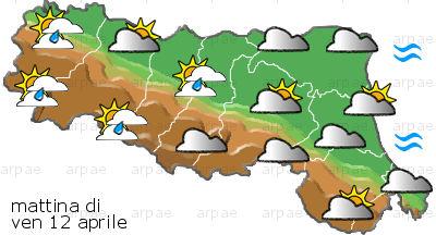 bollettino meteo regionale regional weather forecast Stato del tempo: cielo generalmente nuvoloso o molto nuvoloso con residue deboli precipitazioni al mattino più probabili sul settore