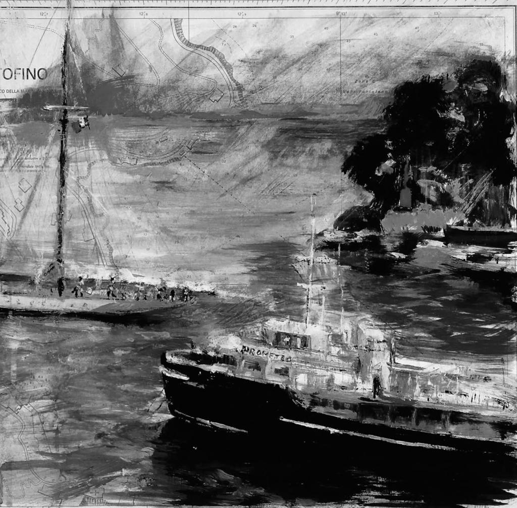Il pittore Corrado Cohen, traendo ispirazione dal mondo dello yachting e della cartografia nautica, ha creato un originale, quanto unica, collezione di dipinti utilizzando la carta nautica come