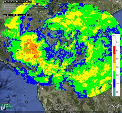 Mappe di riflettività del 19/02/2010 alle 14:15