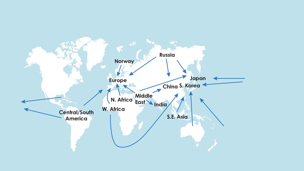 Gas naturale: l Asia supporta la domanda Le principali rotte commerciali del