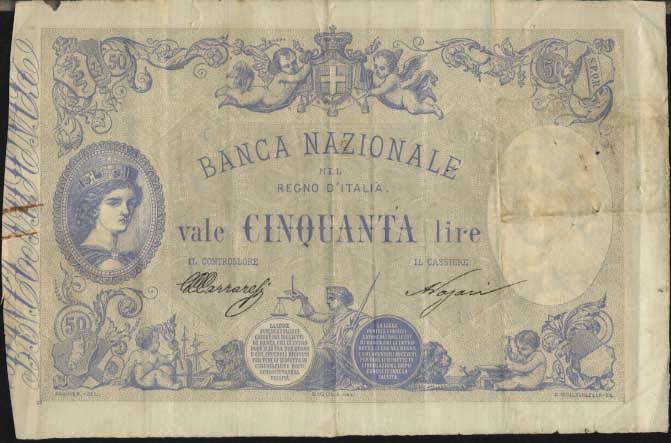 Italia 50 Lire 20/07/1887 - Gav.