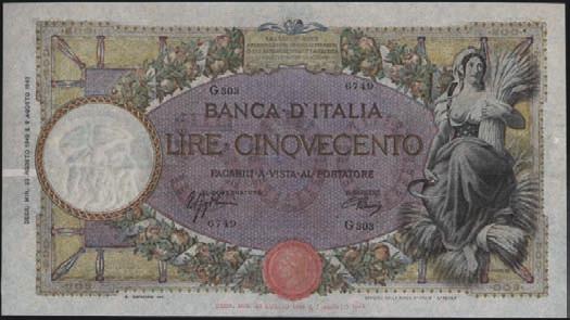 763 500 Lire - Capranesi 23/08/1943 - B.I.