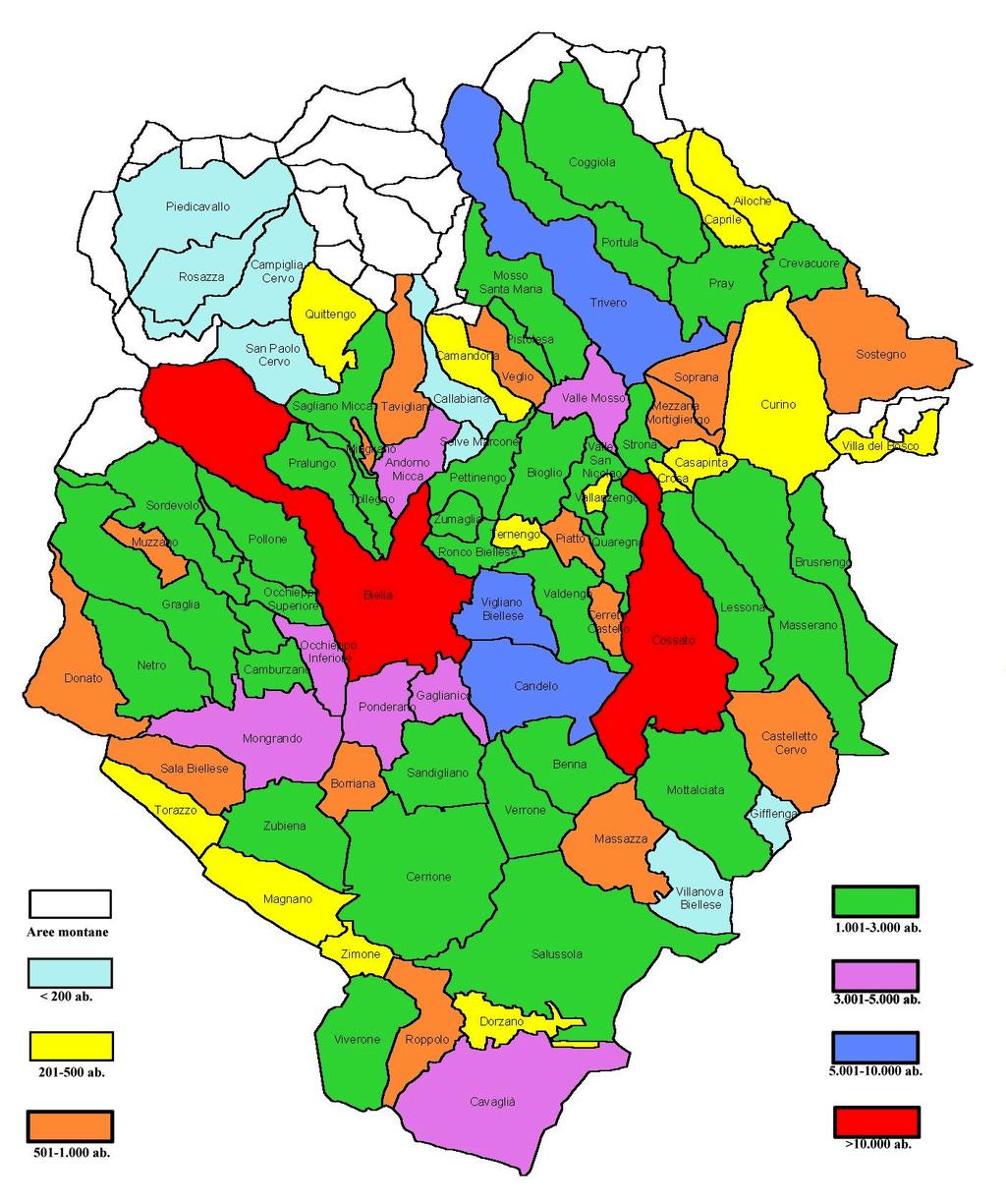 Grafico 2 COMUNI DELLA PROVINCIA DI BIELLA PER CLASSE DI