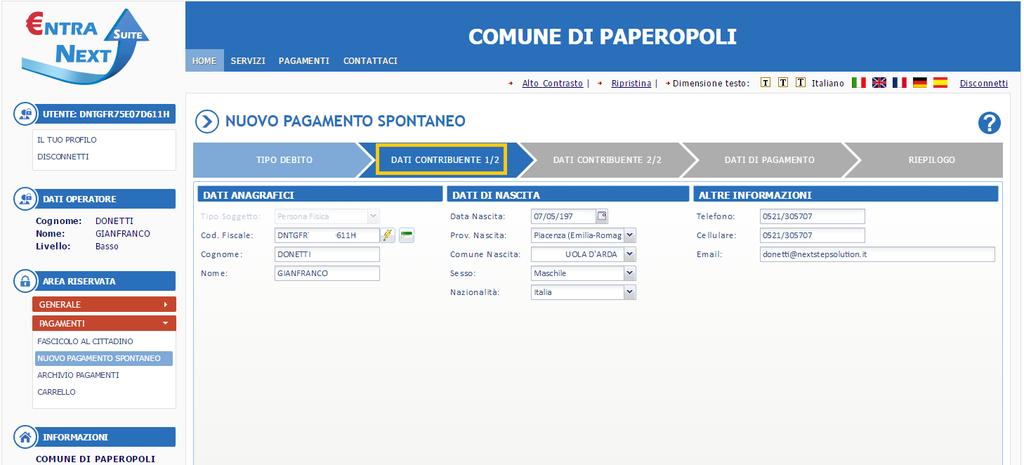 DATI CONTRIBUENTE 1 / 2 Il prossimo step prima di arrivare al pagamento consiste