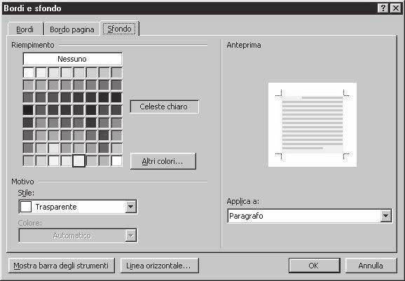 Seleziona la parte di testo su cui inserire il bordo e lo sfondo e nel menu Formato scegli Bordi