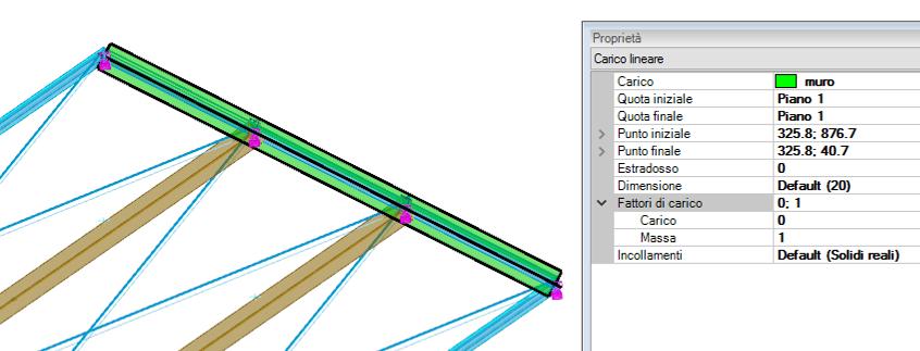 Si considera una fascia di influenza pari a circa 2.0 ml di muratura con area identificata nella sezione seguente, pari a 1.26mq di peso proprio pari a 1800 Kg/mc. Carico lineare muratura = 1800*1.