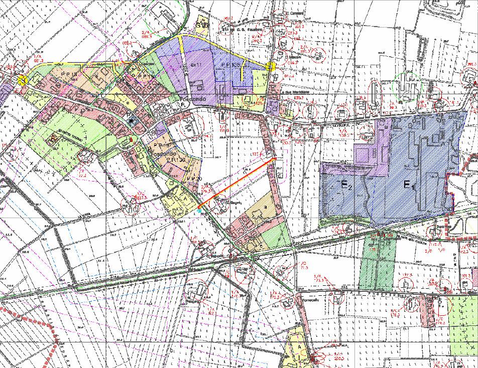 Fig. 3 Stralcio della Tavola PSC_1 Schema di assetto del territorio, tratto dal PSC del Comune di Mirandola (fuori scala) Le opere da realizzare rientrano nella categoria degli interventi di allaccio