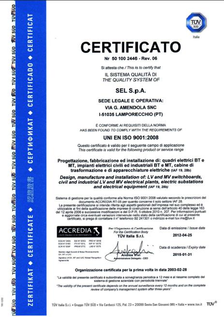 Quality Qualità All the manufacturing process follows a quality procedure certified by TUV in accordance with ISO 9001:2000.