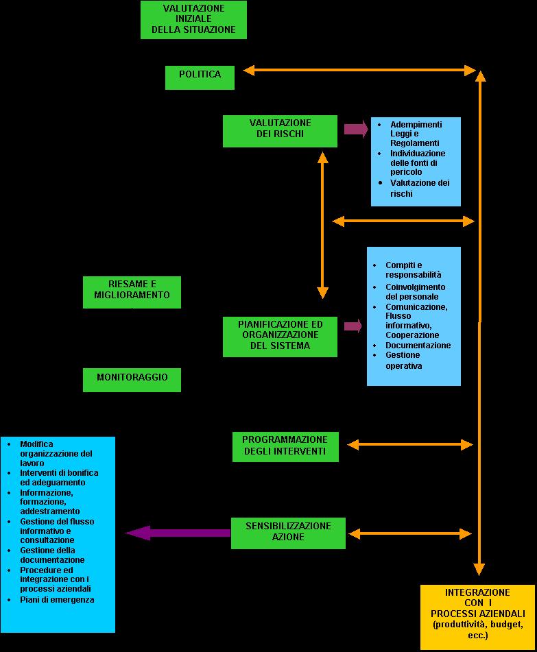 Esempio di elementi di un sistema di gestione La realizzazione e la politica del SGSL, gli obiettivi di mantenimento e/o miglioramento, l organizzazione e le risorse tecniche ed economiche