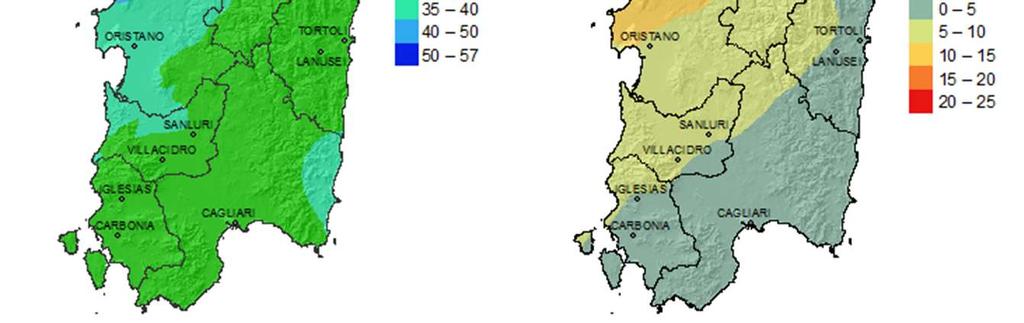 Umidità relativa La struttura del campo di umidità relativa mostra un andamento decrescente da nord-ovest a sud-est, anch esso tipicamente primaverile.