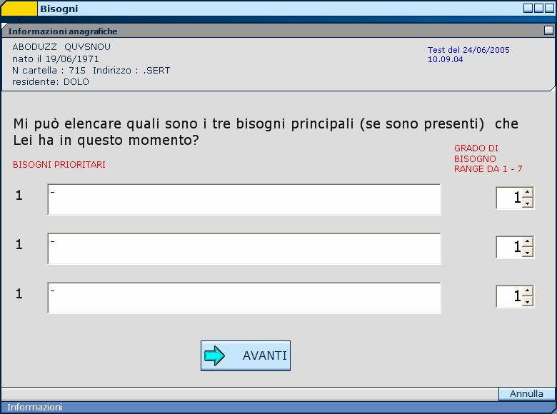 Compilazione Test A questo punto siamo pronti per la registrazione delle risposte che la persona ci comunica.