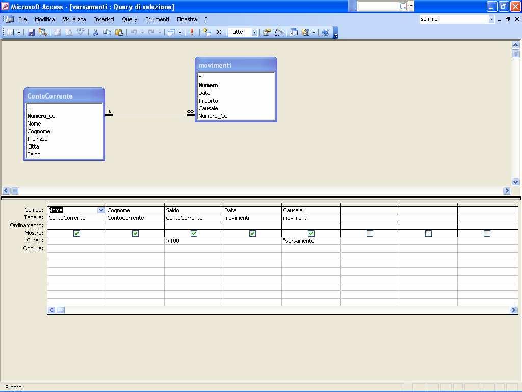 Le Query di Selezione: Esempio 3 Estrarre nome del correntista importo e causale dei movimenti