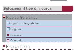 3.3.1 La Ricerca Gerarchica: La ricerca gerarchica permette di interrogare il sistema muovendosi gerarchicamente dall alto al basso rispetto al territorio sovrapponibile per competenza amministrativa.