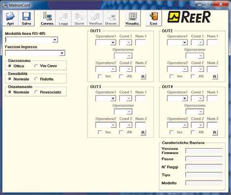 TRON SOFTWARE DI CONFIGURAZIONE MetronConf è il software per PC con interfaccia grafica per la programmazione delle barriere. Viene fornito con i modellli programmabili Metron A e B.