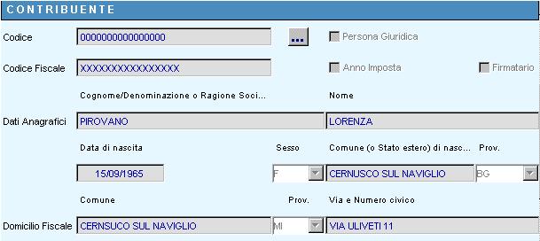 nel pannello Contribuente (immagine 30) sono indicati i dati anagrafici del Contribuente.