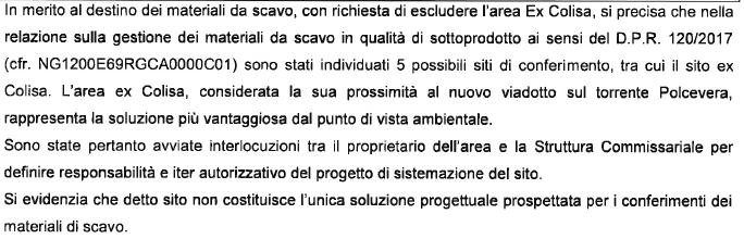 OSSERVAZIONE TEMATICA RISPOSTA Osservazione n.10 Deposito materiale area ex COLISA Osservazione n.