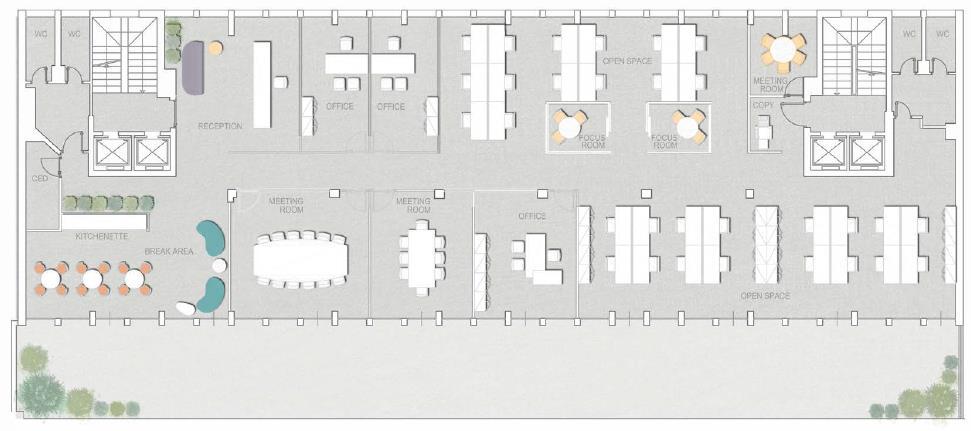 room Piano tipo - esempio lay-out 485 mq 24 postazioni