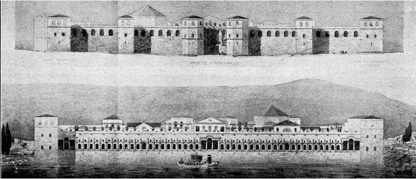 Palazzo di Diocleziano Ricostruzione del prospetto principali e da mare (disegni