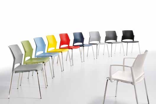 restart Design: Giancarlo Bisaglia Forte nella struttura e leggera nelle linee, RESTART è una sedia in polipropilene proposta in diversi colori che giocano a contrasto con l elegante telaio.