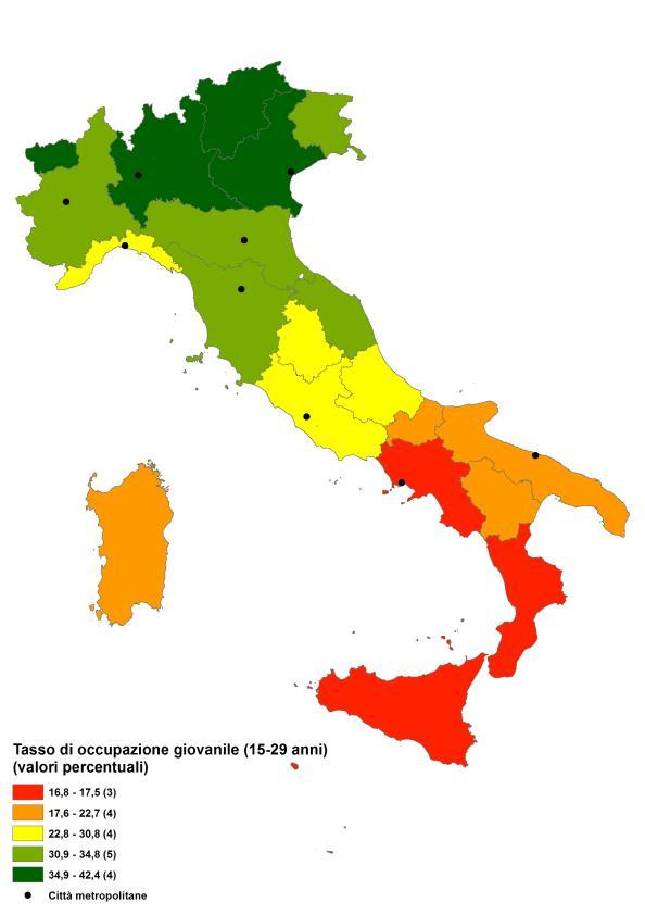 Analisi spaziale: differenze territoriali per singolo indicatore Tasso standardizzato di mortalità per tumore (20-64 anni) per 10mila abitanti Tasso di occupazione