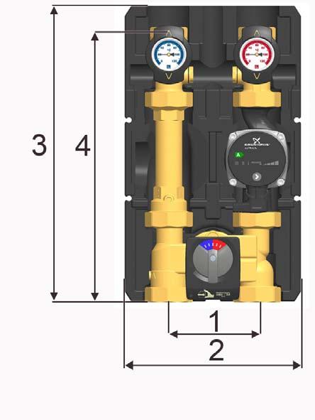 6 Dati tecnici 6 Dati tecnici K34 Dimensioni Distanza assiale (1) Larghezza coibentazione (2) Altezza coibentazione (3) Lunghezza di ingombro (4) Attacchi Scarico (A-1, F-1) Adduzione (C-1, C-2) Dati
