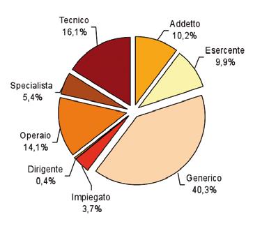 FABBISOGNO PROFESSIONALE 6 L analisi degli avviamenti effettuati nel 2008 secondo la qualifica professionale evidenzia l ingente richiesta di figure professionali con qualifica generica (40,3%).