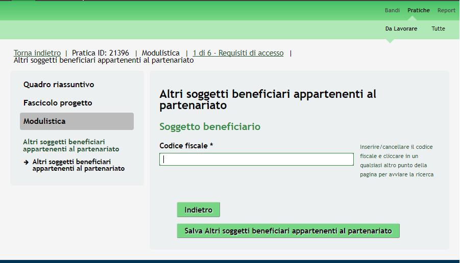 Proseguire con la compilazione del modulo, valorizzando gli Indicatori di Premialità. Il sistema nell area dedicata riporta il Numero imprese del partenariato (incluso Capofila).