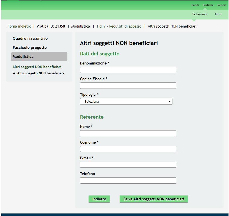 beneficiari, selezionando l icona modulo dedicato agli altri soggetti.