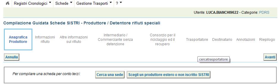 6 Si accede così alla procedura di compilazione guidata della Scheda SISTRI da effettuarsi secondo la modalità ordinaria.