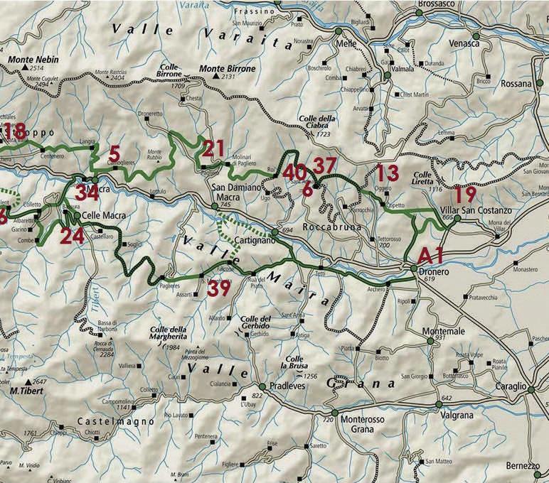 11: Bivacco Le due valli 12: Bivacco Sartore 13: Bivacco Sellina 14: Bivacco