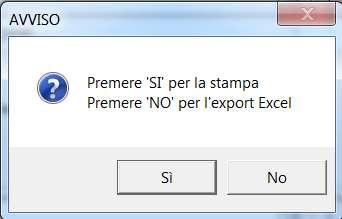 Selezionando la suddetta scelta verrà proposto il seguente messaggio Cliccare "SI" per creare la stampa. Cliccare "NO" per riportare i dati in un foglio excel.