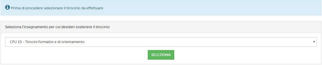 Figura 1: Accesso alla sezione Tirocinio Effettuato l'accesso alla sezione Tirocinio lo studente deve selezionare dal menu a tendina la voce tirocinio (Figura 2).