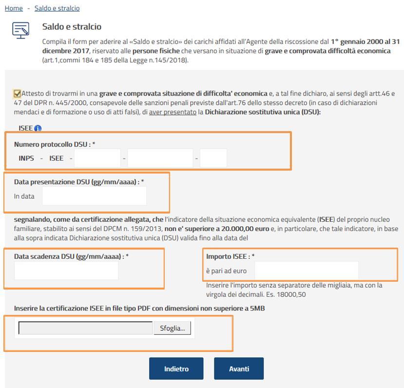 Dati ISEE Attesta di trovarti in una grave e comprovata situazione di difficoltà economica e dichiara di aver presentato la DSU (Dichiarazione sostitutiva unica); inserisci il numero di protocollo