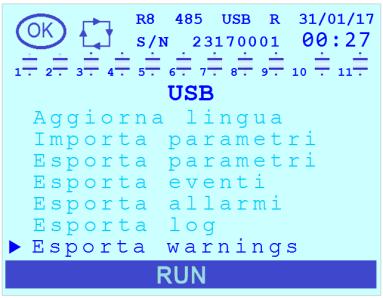 allarmi, Esporta log, Esporta warnings.