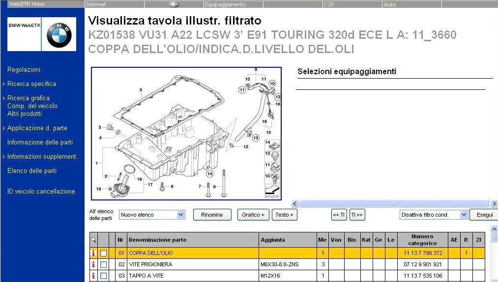 Struttura della pagina (1/2) La pagine della lista del Catalogo ha la seguente struttura : Barra di navigazione Consente di ottenere informazioni sul veicolo, navigare le tavole grafiche del Catalogo