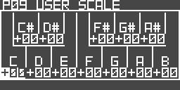 Parametri Global P09 USER SCALE P09 1: USER SCALE Qui potete creare una scala dell Utente. Potete regolare l intonazione di ogni nota dell ottava (C B) in un intervallo di 99 +99 cent.