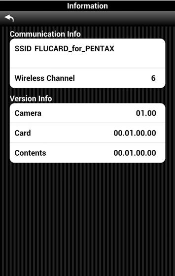 Settings (Impostazioni) 1 Nella schermata del menu, toccate [Settings]. Information (Informazioni) Toccate [Information]. Compare la schermata [Settings].