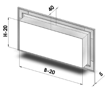 Dimensioni standard: - Per B vanno da un min. di 300mm a un max. di 1000mm con incrementi di 50mm - Per H vanno da un min.