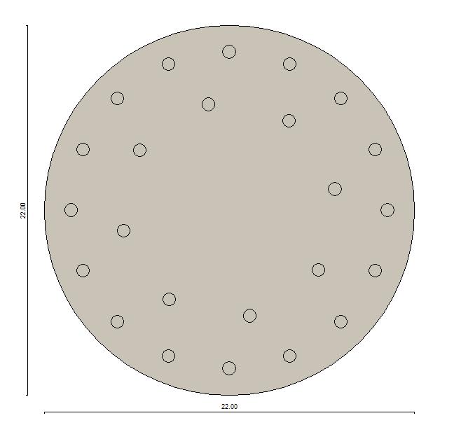 A partire da detta circonferenza, si avrà uno spessore costante della platea fino al centro pari a mt 3,11.
