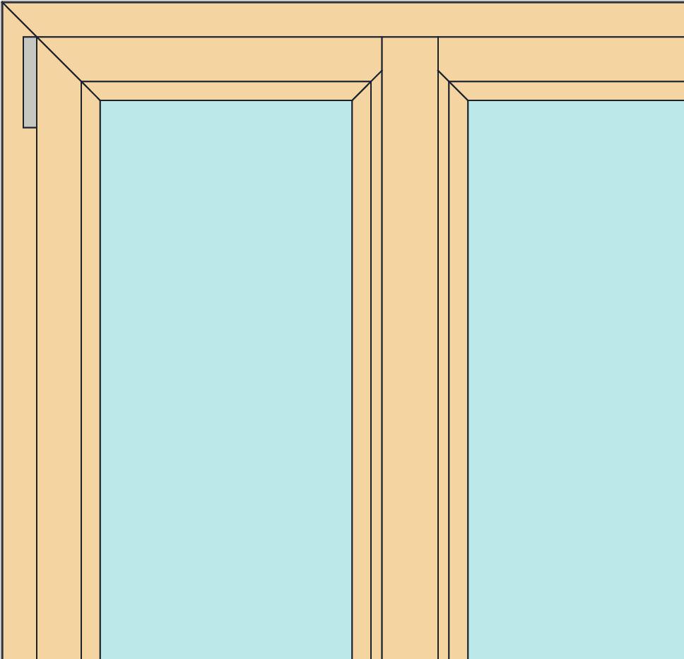 ACCOPPIAMENTO PROFILI (NODO CENTRALE) Nella serie il nodo centrale per le finestre e portefinestre a due ante è del