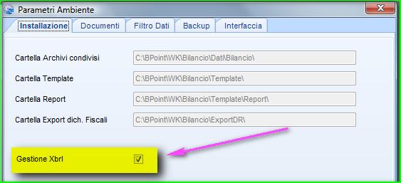 necessario vistare il campo <Gestione XBRL>.