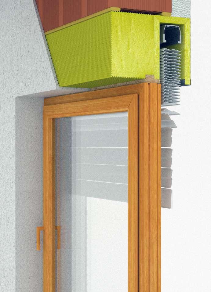 x Frangisole Roverox Frangisole è un elemento prefabbricato per la costruzione finita del vano porta e finestra, composto da un cassonetto a scomparsa per frangisole realizzato in poliuretano con