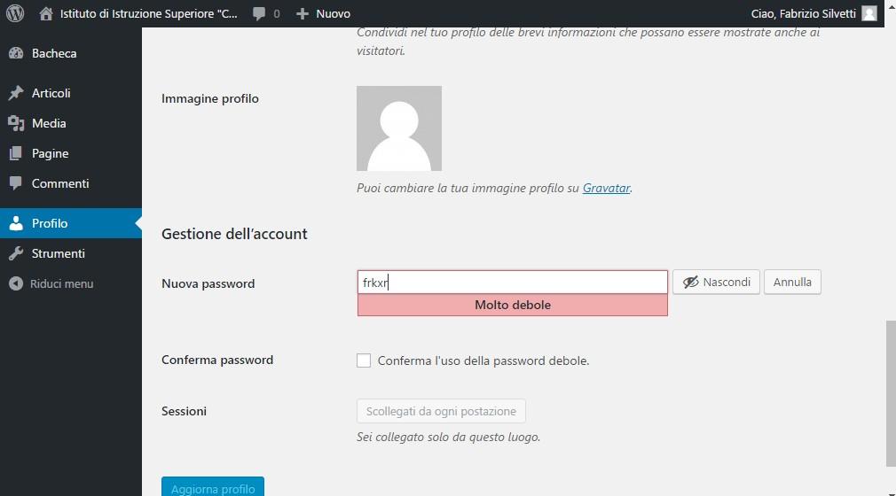 1 - Modifica Password A fondo schermata si trova la sezione Gestione account attraverso la quale è possibile modificare la propria password.