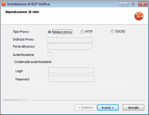 Se presente configurare l indirizzo del proxy.