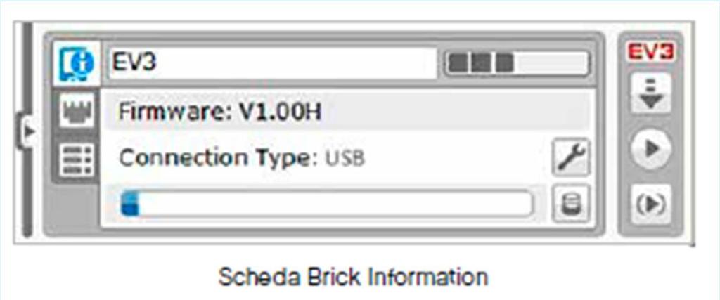 Proprietà e struttura del progetto Brick Information (Informazioni sul mattoncino) La scheda Brick Information visualizza informazioni importanti, quali nome, Battery Level (livello della batteria),